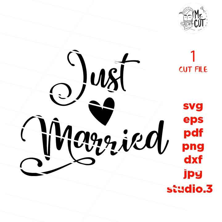 Just married Svg, Wedding  svg, dxf, cut file, png, jpg mirrored, eps, Honeymoon, Mr and Mrs, Bride, Groom, Wifey, Hubby, love svg,