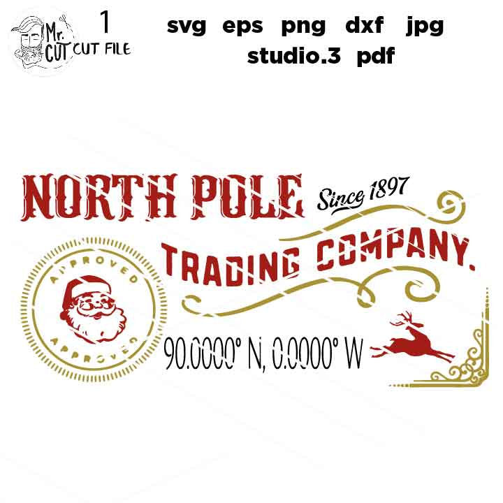 North Pole Trading Company Svg, Rustic Christmas, Home Decor and Farmhouse Wall DxF, EpS, cut file, jpg mirrored, png, christmas dxf, santa