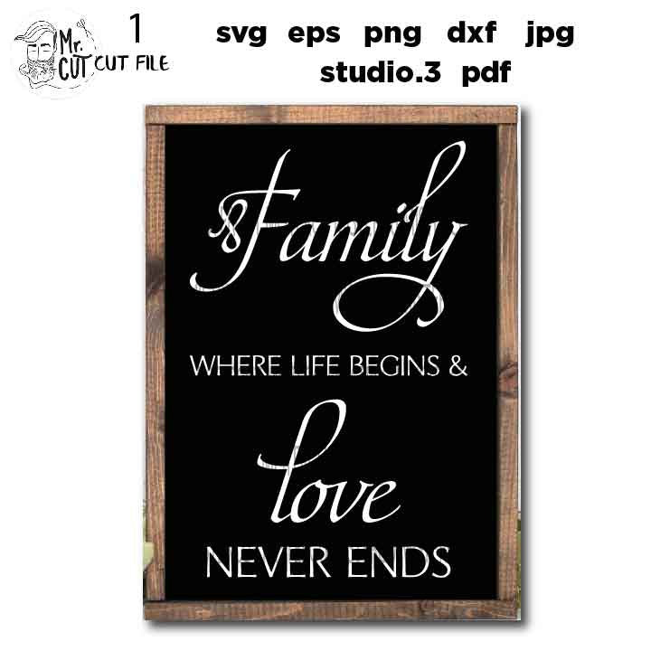 Family Where Life Begins SVG, Family SVG, Where Life Begins and Love Never Ends dxf, jpg transfer, cut file, png, eps, tree life svg