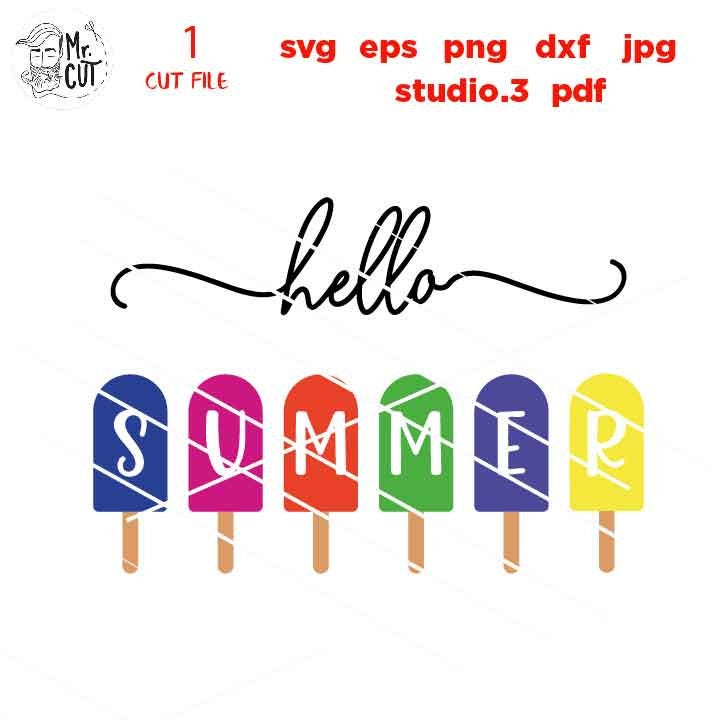 Hello Summer Popsicle svg, Beach svg, Summer, Ocean, Vacation,  SVG, DXF, EpS, png, jpg mirrored, cut file, summer svg, funny svg