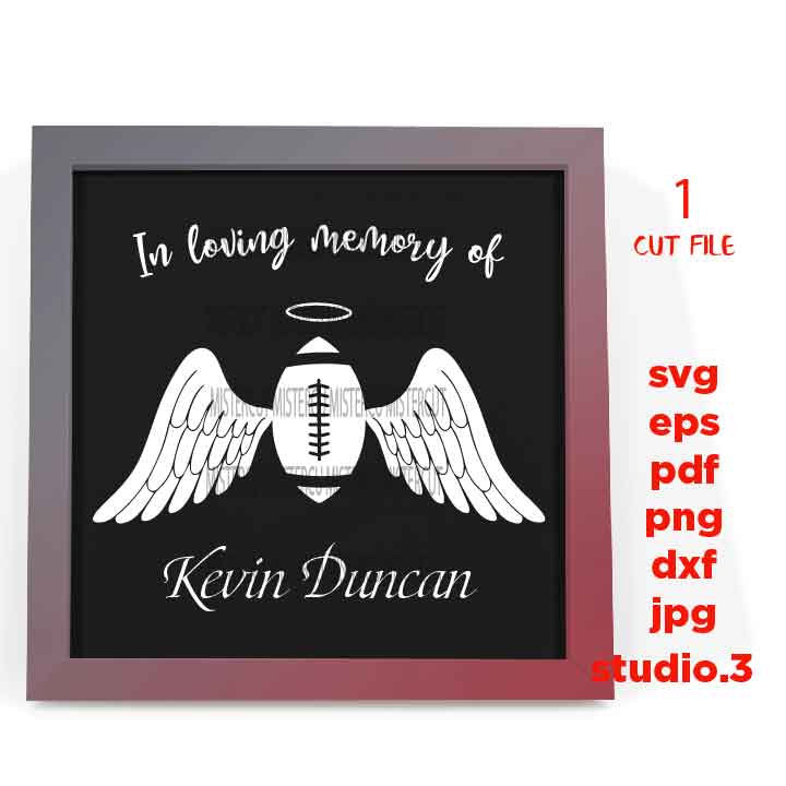 In Loving Memory football Svg, football svg, football wings,  DxF, cut file, png, jpg transfer, Angel Wings svg, Memorial SVG,