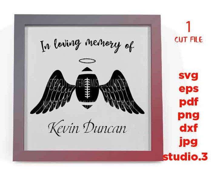 In Loving Memory football Svg, football svg, football wings,  DxF, cut file, png, jpg transfer, Angel Wings svg, Memorial SVG,