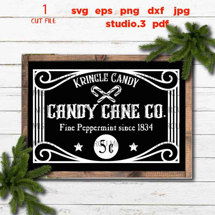 Kringle Candy Co Candy Cane Svg, Rustic Christmas, Home Decor and Farmhouse Wall DxF, EpS, cut file, jpg mirrored, png, christmas dxf