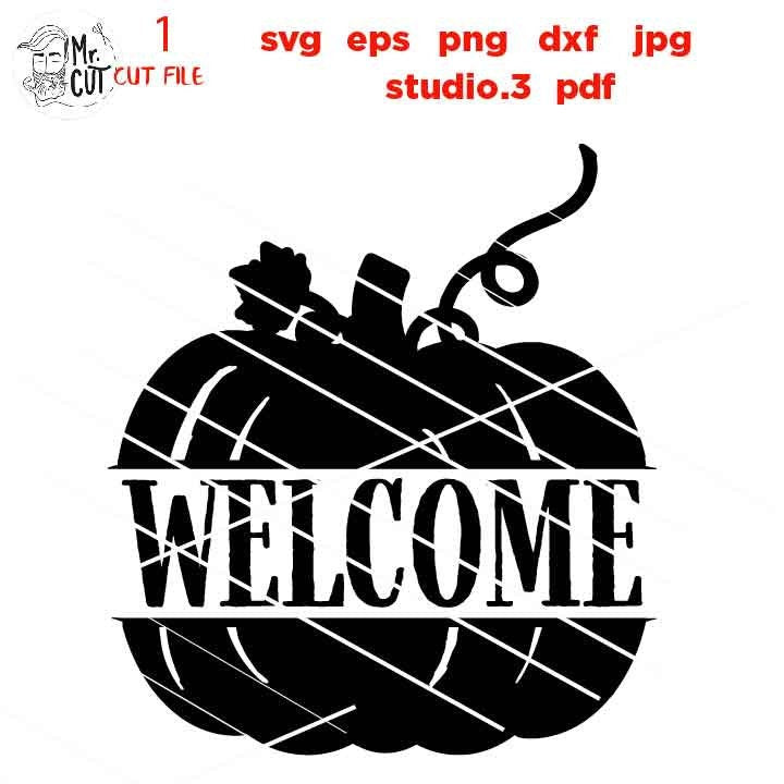 Pumpkin SVG, Split Pumpkin svg, Welcome svg, Fall SVG, autumn svg, DxF, EpS, cut file, jpg mirrored, png, fall sign svg, pumpkin dxf