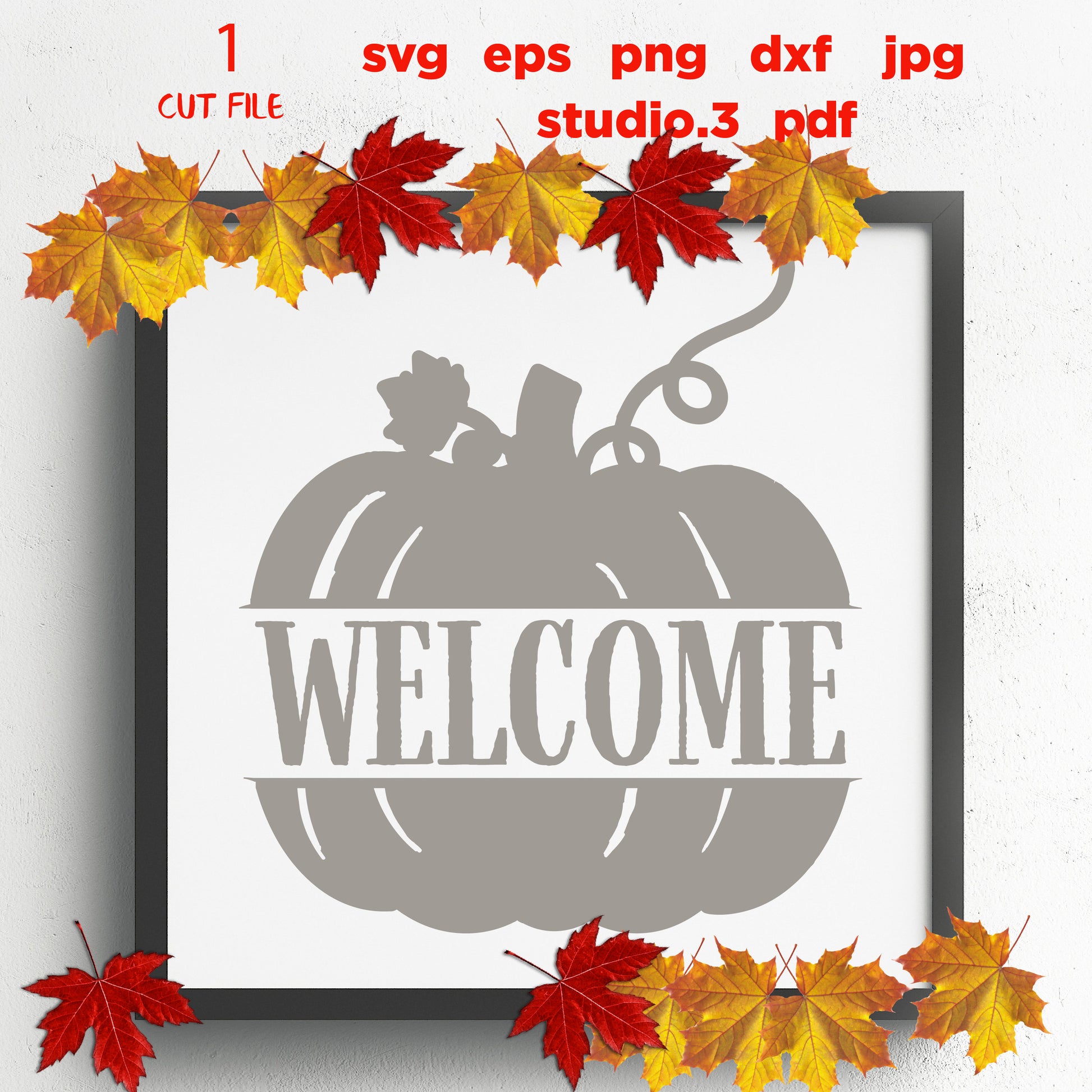 Pumpkin SVG, Split Pumpkin svg, Welcome svg, Fall SVG, autumn svg, DxF, EpS, cut file, jpg mirrored, png, fall sign svg, pumpkin dxf