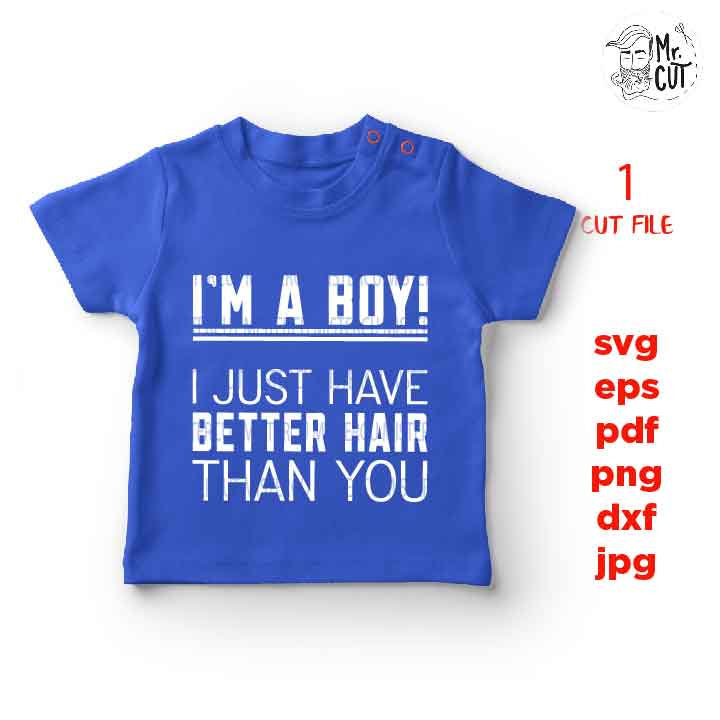 I'M A BOY i just have better hair than you SVG, DxF, EpS, cut file, jpg reverse, Toddler SVG,  Toddler Shirt, Funny Toddler boy Svg