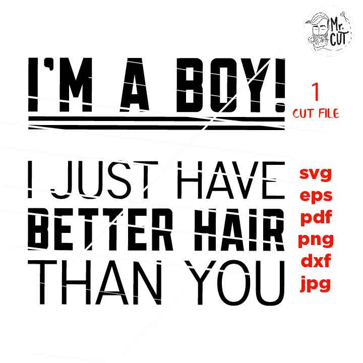 I'M A BOY i just have better hair than you SVG, DxF, EpS, cut file, jpg reverse, Toddler SVG,  Toddler Shirt, Funny Toddler boy Svg