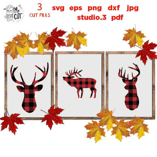 Deer SVg, DxF, EpS, cut file, jpg mirrored,  Deer Head SVG, Deer Clipart, Plaid Deer Svg, Christmas Svg Files, Deer Silhouette, fall svg