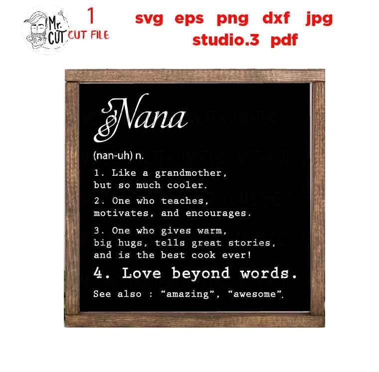 nana definition SVG, Grandma Svg, dxf, jpg mirrored, cut file, png, Mom Svg, nana Svg, nana sign svg, nana dxf, gift for grandmother