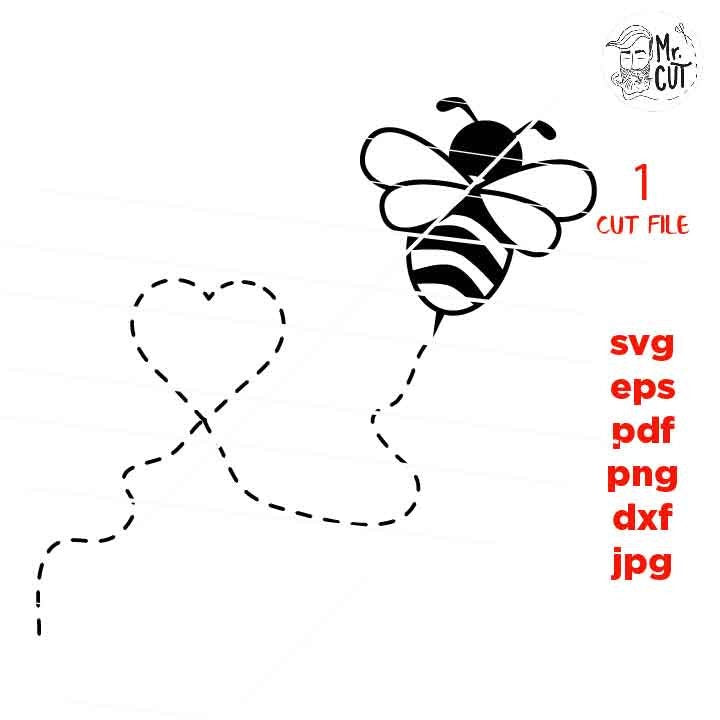 Cute Bee Heart SVG, DXF, EpS, jpg mirrored, cut file, Insect Svg, Honey Bee Clipart