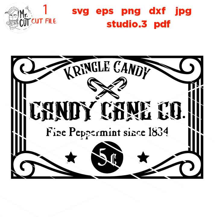 Kringle Candy Co Candy Cane Svg, Rustic Christmas, Home Decor and Farmhouse Wall DxF, EpS, cut file, jpg mirrored, png, christmas dxf