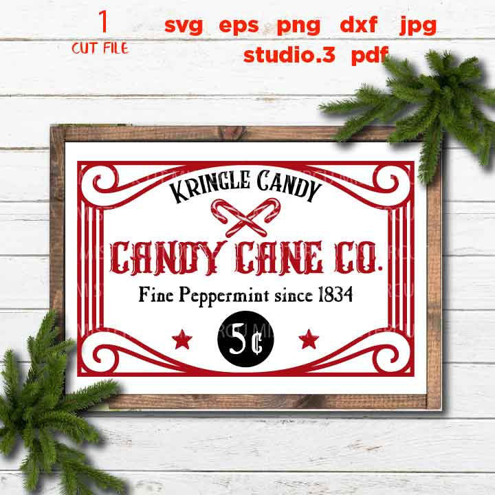 Kringle Candy Co Candy Cane Svg, Rustic Christmas, Home Decor and Farmhouse Wall DxF, EpS, cut file, jpg mirrored, png, christmas dxf