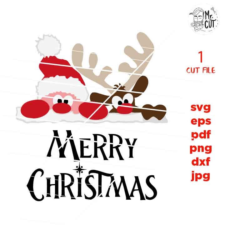 Merry Christmas Svg, Christmas Svg, Buffalo Plaid, Winter Svg, DxF, EpS, cut file, jpg mirrored, png, holiday svg, santa reindeer peeking