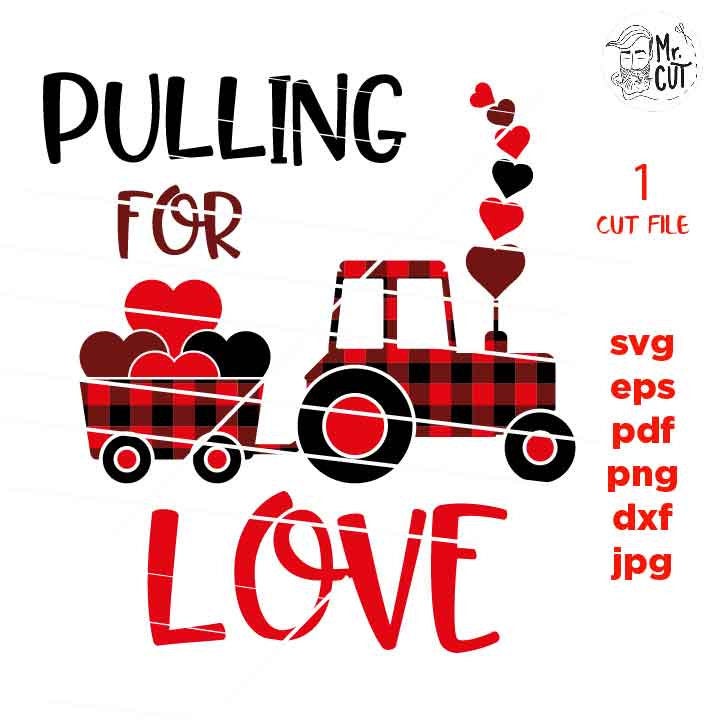 pulling for love svg, tractor, Valentine SVG, Valentines Day svg, Cupid DxF, EpS, cut file, mirrored jpg, Toddler SVG, boy and girl design