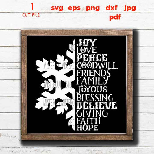 Christmas SVG, Snowflake SVG, Rustic Christmas, Home Decor and Farmhouse Wall DxF, EpS, cut file, jpg mirrored, png, christmas dxf