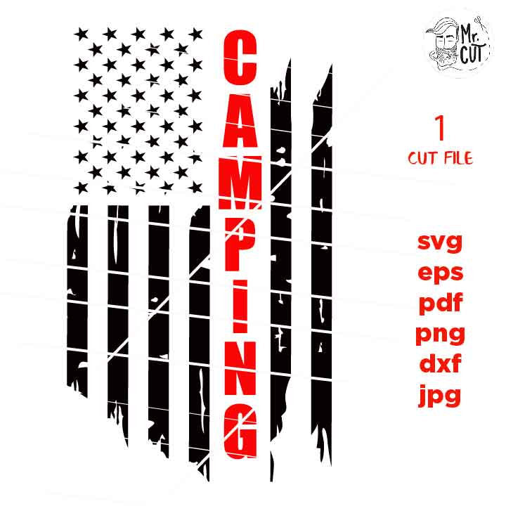 Camping USA, USA flag, Svg, Distressed Flag Svg, fourth of july, camping shirt, Cut Files, Design T-shirt, files for Cricut Silhouette