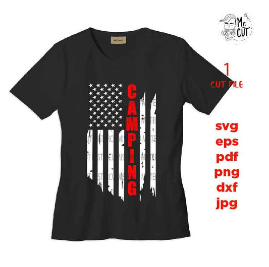 Camping USA, USA flag, Svg, Distressed Flag Svg, fourth of july, camping shirt, Cut Files, Design T-shirt, files for Cricut Silhouette