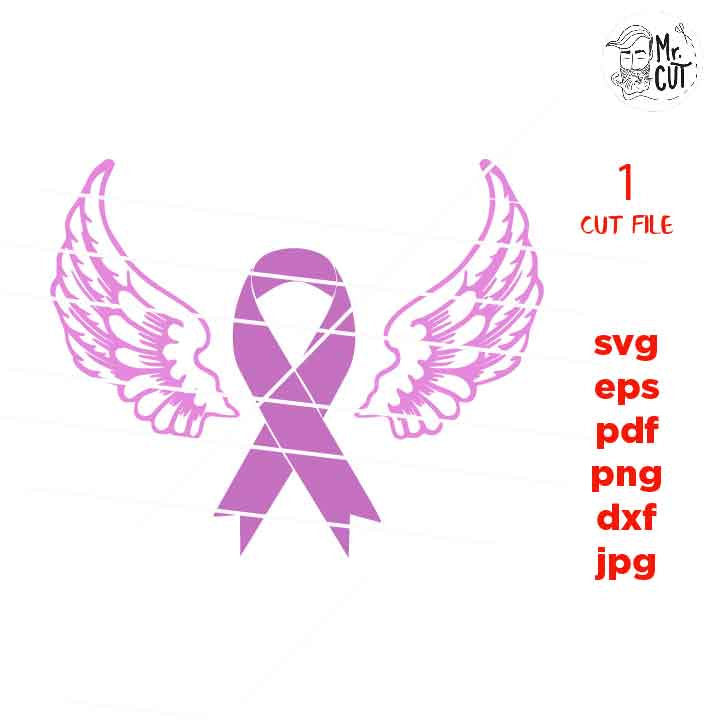 angel wings ribbon, Breast Cancer Awareness, Breast Cancer Pink Ribbon, cancer Svg, PNG, Dxf, shirt, sign