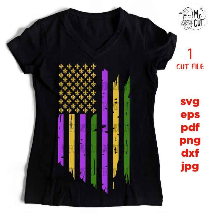 USA mardi gras flag, Svg, Distressed Flag Svg, Mardi Gras Clipart, Mardi Gras Cutting Files, dxf, pdf, Design T-shirt, jpg mirrored, png