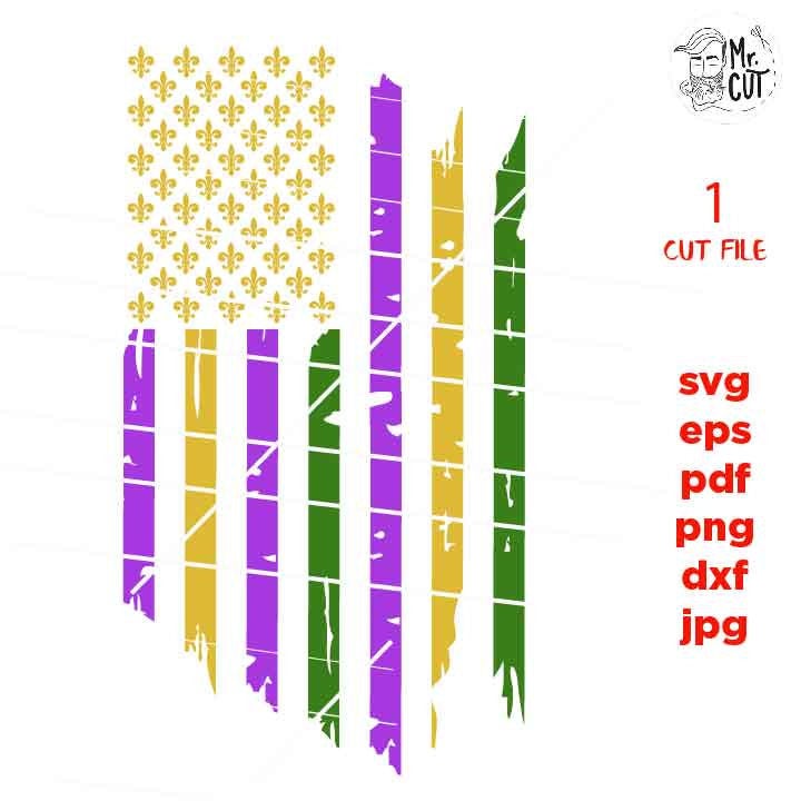 USA mardi gras flag, Svg, Distressed Flag Svg, Mardi Gras Clipart, Mardi Gras Cutting Files, dxf, pdf, Design T-shirt, jpg mirrored, png