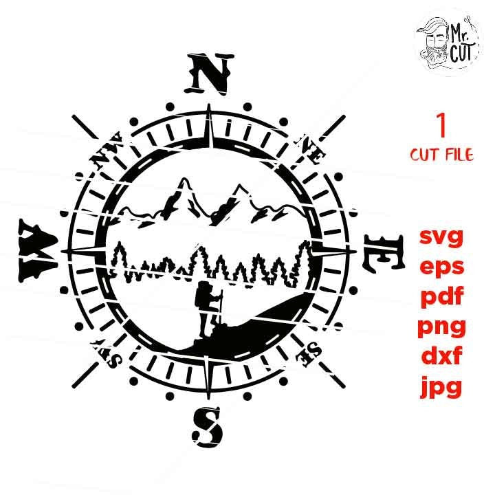 hiker Compass, hike Adventure Badge svg, decal SVG, PNG, Dxf, jpg, eps, Cut File, mountain svg, camp, outdoor sign, hike shirt, hike decal