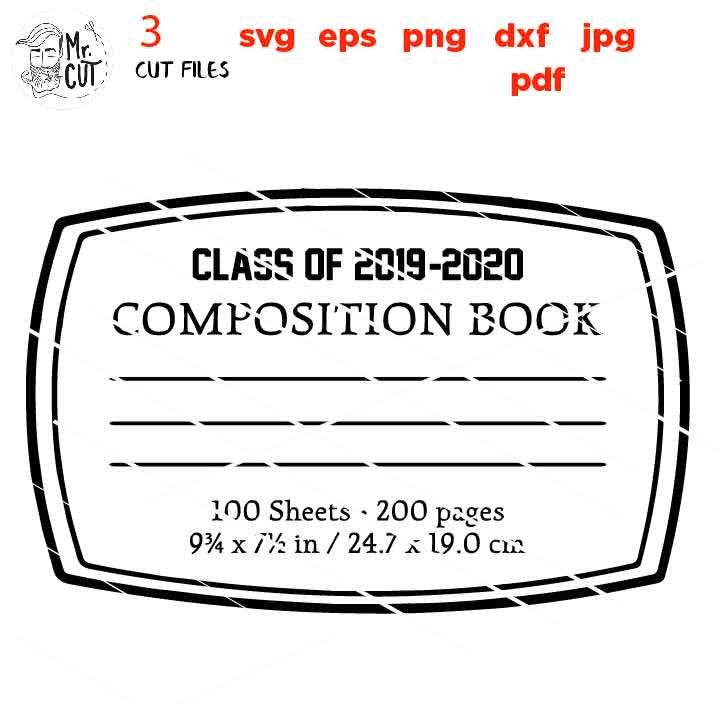 three Composition Notebook Labels for Tumblers, with & without background, school vector, gift for teacher, DxF, cut file, jpg mirrored, png