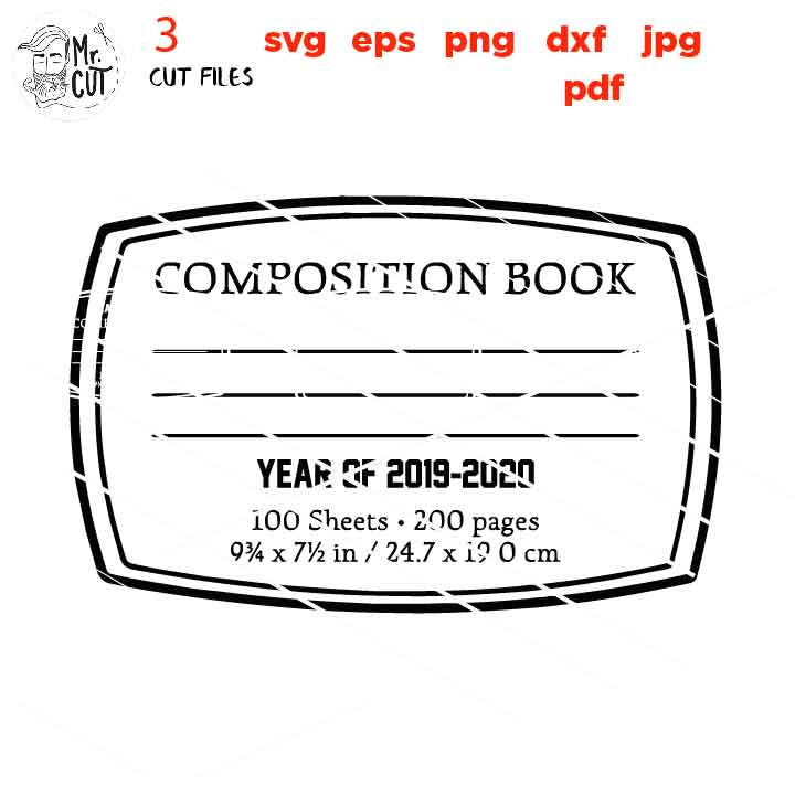 three Composition Notebook Labels for Tumblers, with & without background, school vector, gift for teacher, DxF, cut file, jpg mirrored, png