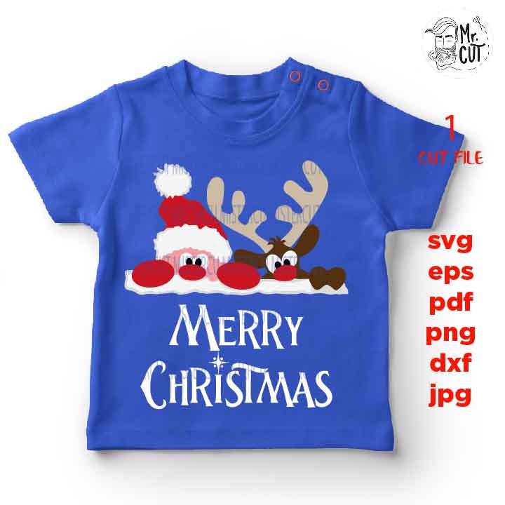 Merry Christmas Svg, Christmas Svg, Buffalo Plaid, Winter Svg, DxF, EpS, cut file, jpg mirrored, png, holiday svg, santa reindeer peeking