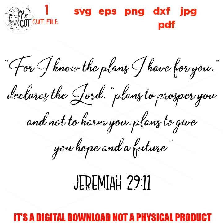 Jeremiah 29:11 SVG, Bible Verse SVG, bible Cut Files, Jesus svg, Christian svg, DxF, EpS, cut file, png, jpg mirrored, shirt