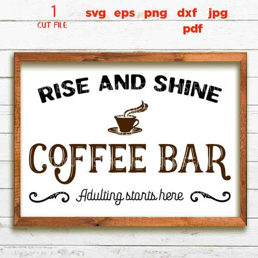 Coffee Bar Sign SVG, Rustic Kitchen Decor and Farmhouse Wall Decoration  coffee Svg, coffee Quote Svg, dxf, jpg transfer, cut file, png