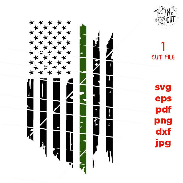 USA green line flag, army flag, Svg, Distressed Flag Svg, fourth of july, veteran day, Cut Files, Design T-shirt, vector, dxf, eps, jpg, png