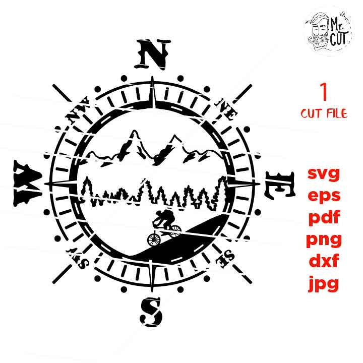 mountain bike Compass, Camping Adventure Badge svg, decal SVG, PNG, Dxf, jpg, eps, Cut File, mountain svg, camp, outdoor sign, shirt