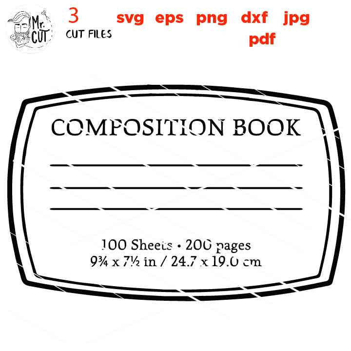 three Composition Notebook Labels for Tumblers, with & without background, school vector, gift for teacher, DxF, cut file, jpg mirrored, png