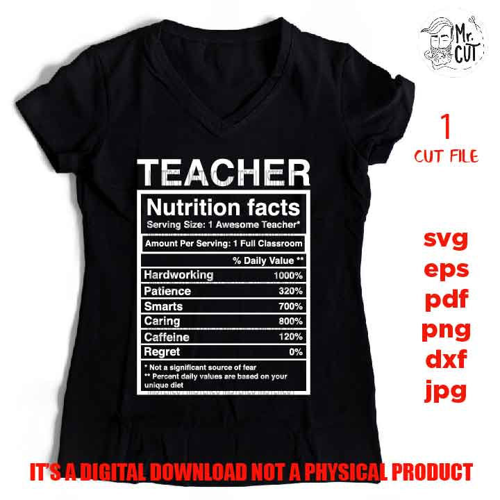 Teacher Nutrition Facts, Teacher svg, Appreciation svg, teacher sign svg, Teacher Shirt, school svg, eps, png, jpg mirrored