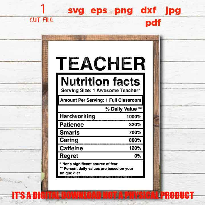 Teacher Nutrition Facts, Teacher svg, Appreciation svg, teacher sign svg, Teacher Shirt, school svg, eps, png, jpg mirrored