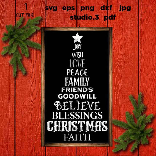 Christmas Tree Svg, Rustic Christmas, Home Decor and Farmhouse Wall DxF, EpS, cut file, jpg mirrored, png, christmas dxf