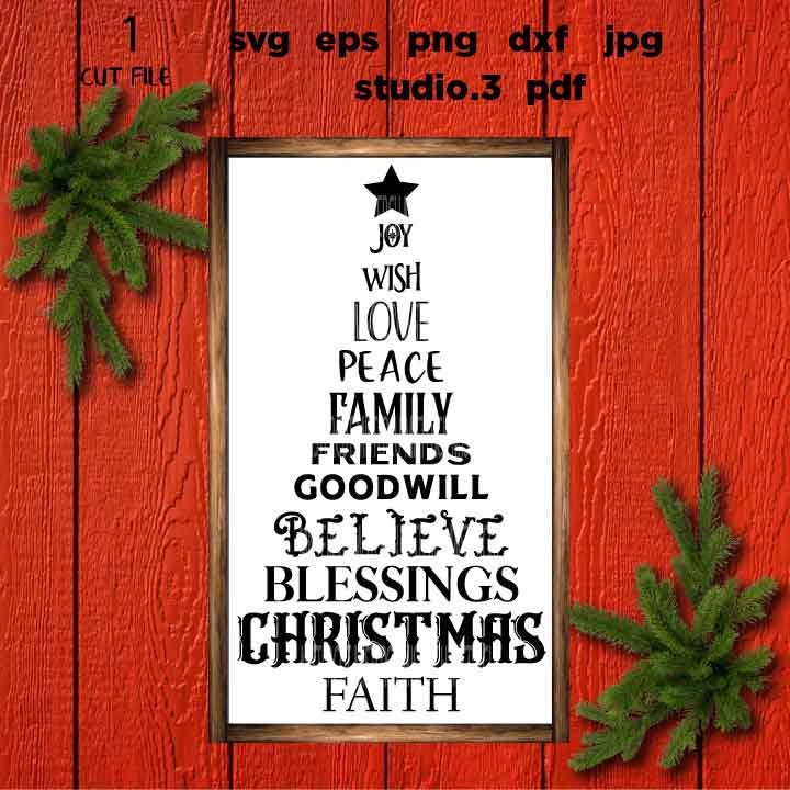 Christmas Tree Svg, Rustic Christmas, Home Decor and Farmhouse Wall DxF, EpS, cut file, jpg mirrored, png, christmas dxf