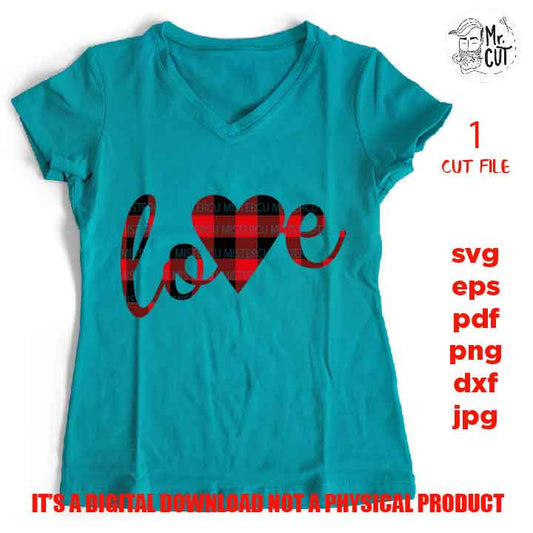 love PLAIDsvg, Valentine SVG, Valentines Day svg, plaid DxF, EpS, cut file, mirrored jpg, Toddler SVG, boy and girl shirt