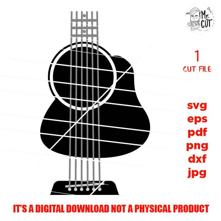 guitar svg for tumblers, acustic guitar cut file svg, dxf, pdf, jpg, png, popular tumbler file, musician cut file, guitar file 6 string