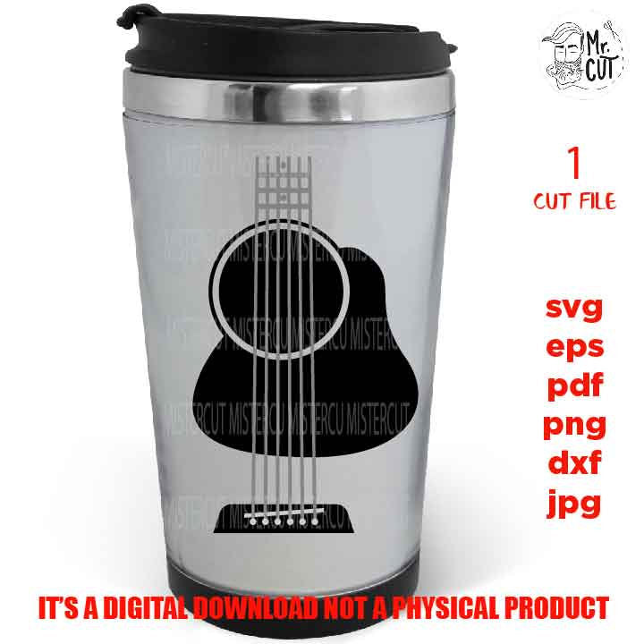 guitar svg for tumblers, acustic guitar cut file svg, dxf, pdf, jpg, png, popular tumbler file, musician cut file, guitar file 6 string