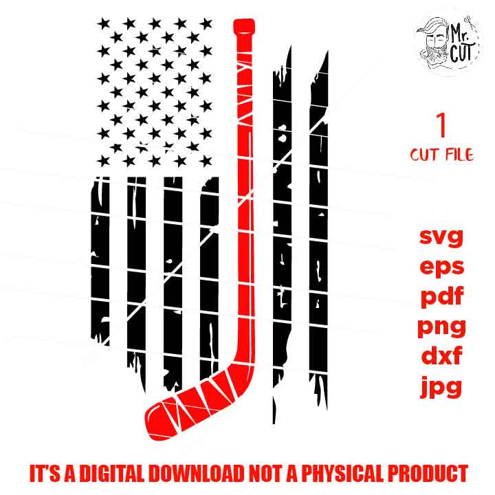 Hockey Flag SVG, PNG, Dxf, jpg paper transfer, hockey svg, patriotic, american flag, 4th of july svg, hockey shirt vector design, USA flag