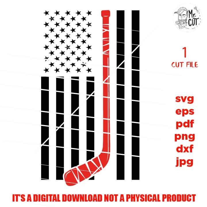 Hockey Flag SVG, PNG, Dxf, jpg paper transfer, hockey svg, patriotic, american flag, 4th of july svg, hockey shirt vector design, USA flag