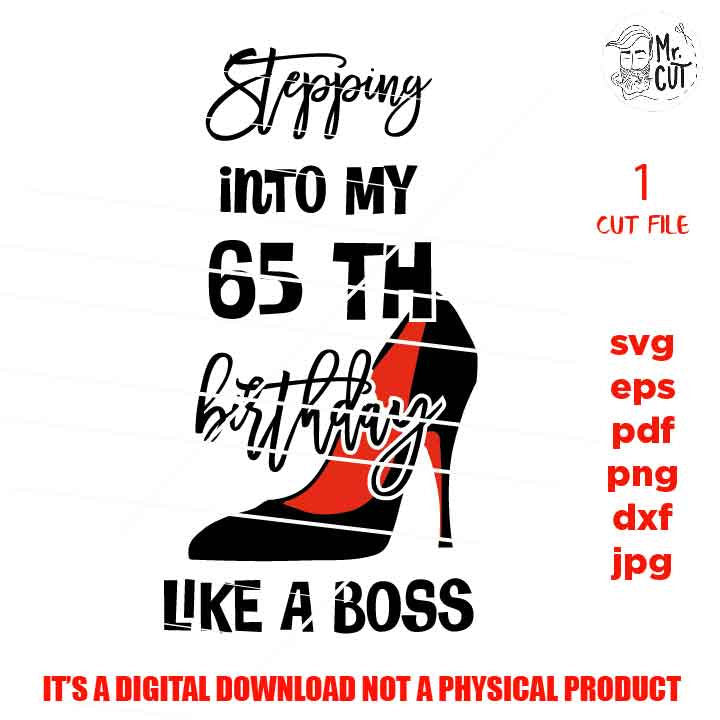 stepping into my 65 th birthday like a boss, 65 years old svg, Birthday SVG, png DxF, Cricut & silhouette, Iron transfer, sixtyfive year old