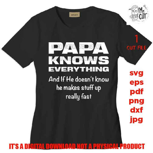 Papa Knows Everything, SVG File, Father's Day, svg, dxf, cut file, jpg mirrored, Dad svg, vector shirt design cut file, gift for dad