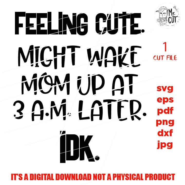 feeling cute might wake mom up at 3 a.m. SVG, funny baby bodysuit DXF, mirrored jpg, cut file, Baby SVG, new baby svg, mother and son