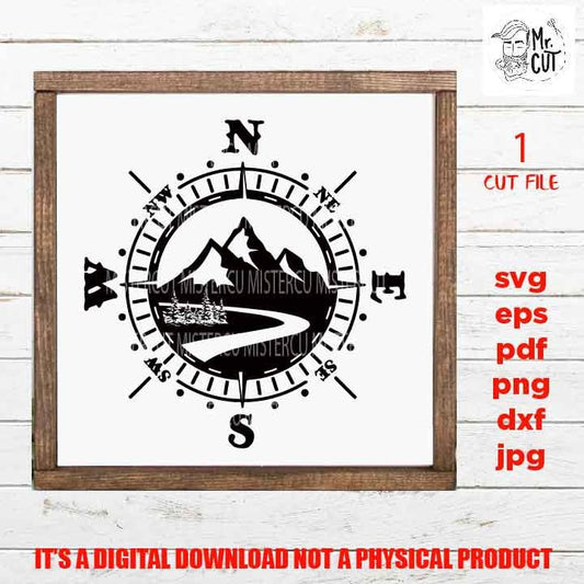 Compass, Camping Adventure Badge svg, star svg, adventure decal SVG, PNG, Dxf, jpg, eps, Cut File, mountain svg, camp, outdoor sign, shirt