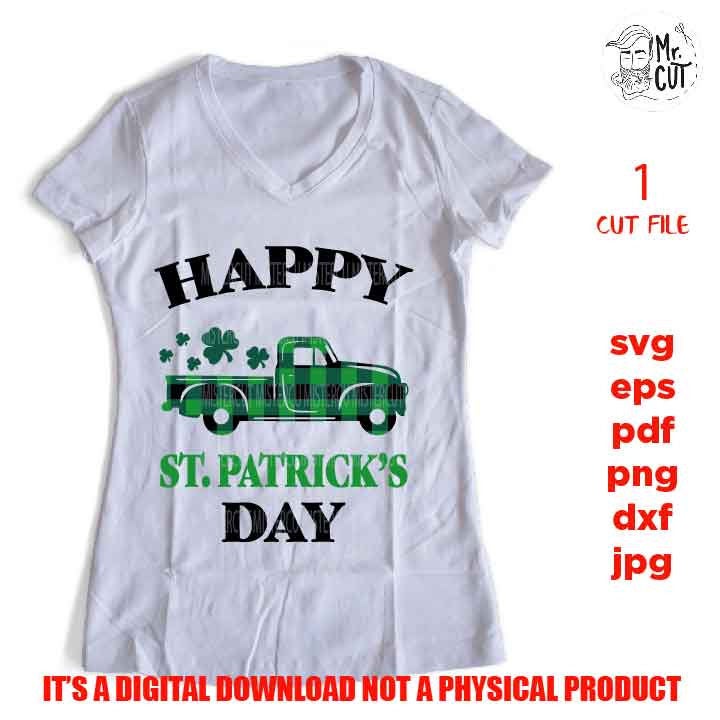 happy st. Patrick's day DxF, EpS, shirt vector design, Cut file St. Patrick's Day decor, St Patrick's day old Truck car Svg, Shamrock truck