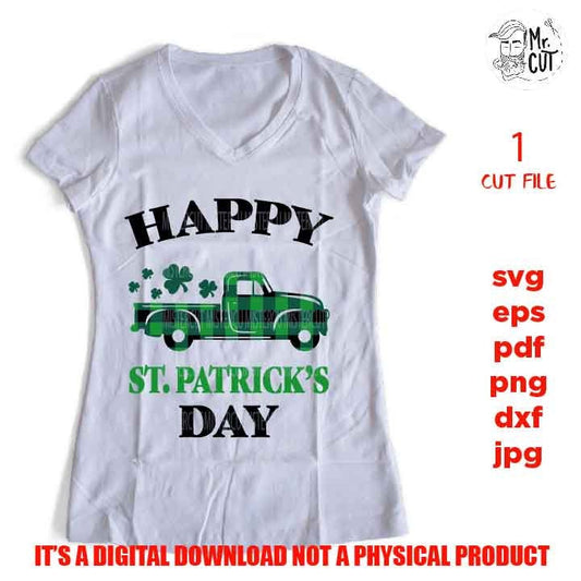 happy st. Patrick's day DxF, EpS, shirt vector design, Cut file St. Patrick's Day decor, St Patrick's day old Truck car Svg, Shamrock truck