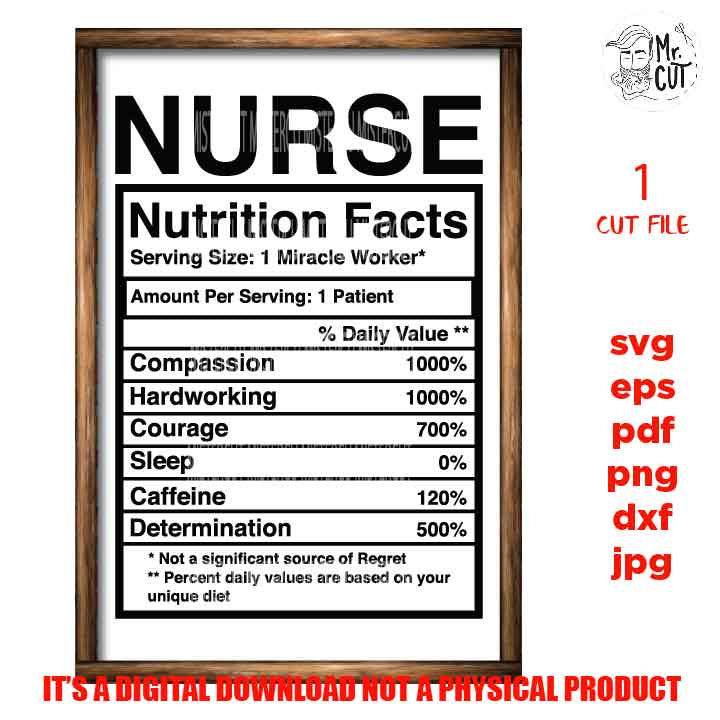 NURSE Nutrition Facts, nurse svg, Appreciation svg, nurse sign svg, nurse Shirt, hospital svg, eps, png, jpg mirrored