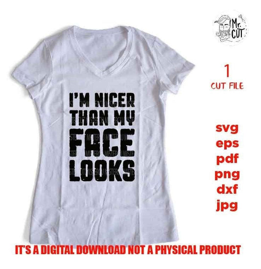 I Promise I'm Nicer Than My Face Looks svg, shirt vector design, dxf, jpg reverse, cut file, SVG Files, Funny Shirt svg, Sassy svg